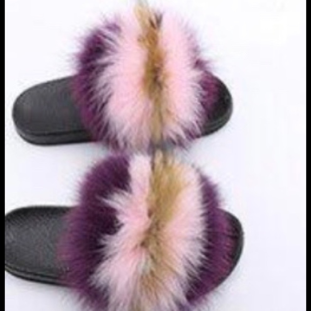🆕💜🤎”PINK PLUM CREAM” 100% Real Fur Sandals